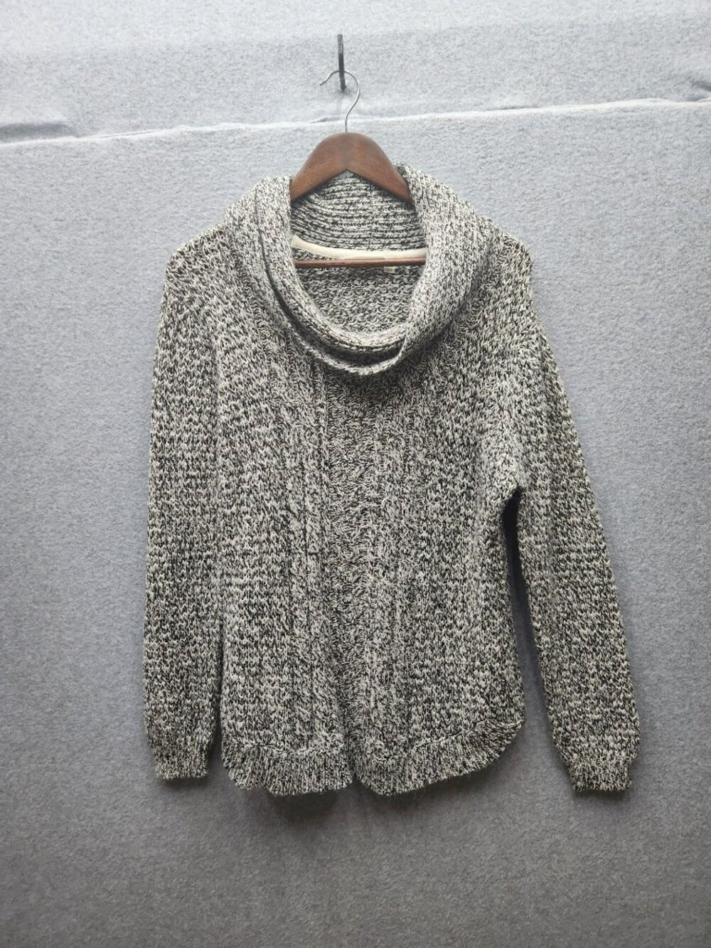 Chunky Knit Black & White Marled Cowl Neck Sweater XL Ladies Winter Wardrobe